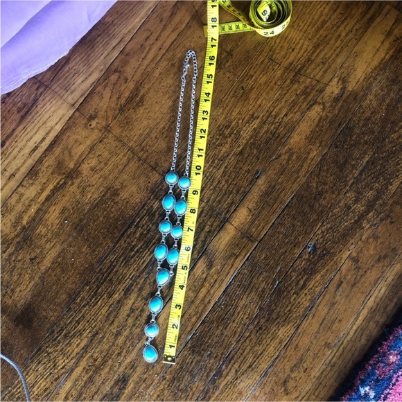 Faux Turquoise & Silver Y Necklace Lariat Western Boho Festival Jewelry Set - Picture 9 of 10